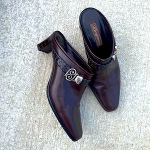 Brighton TAPA Slide Mule Heel Shoes Brown Leather Womens 8M
